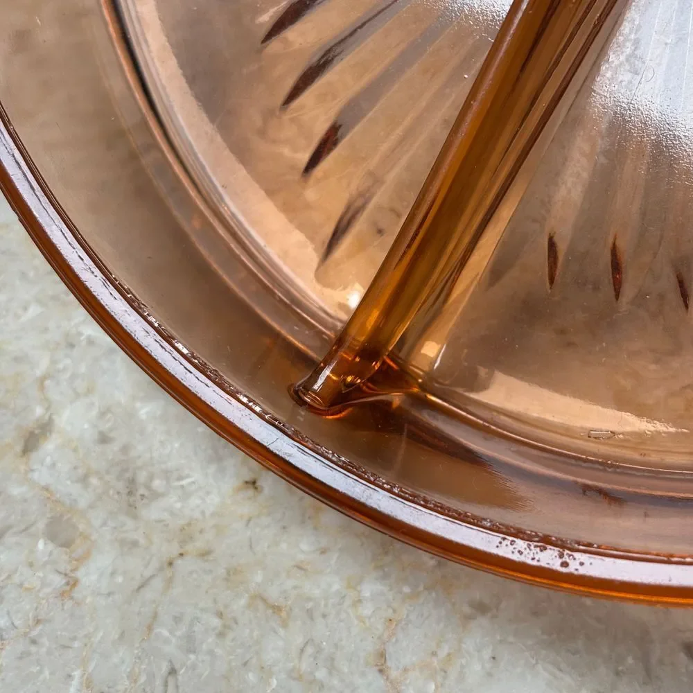 Vintage Pink Depression Glass Divided 4 Section‎ Round Serving Candy Dish 8